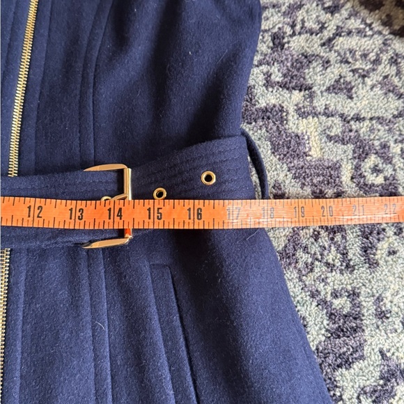 Women’s Michael Kors Asymmetrical Sapphire Wool Blend Winter Belted Trench Coat - Picture 10 of 12